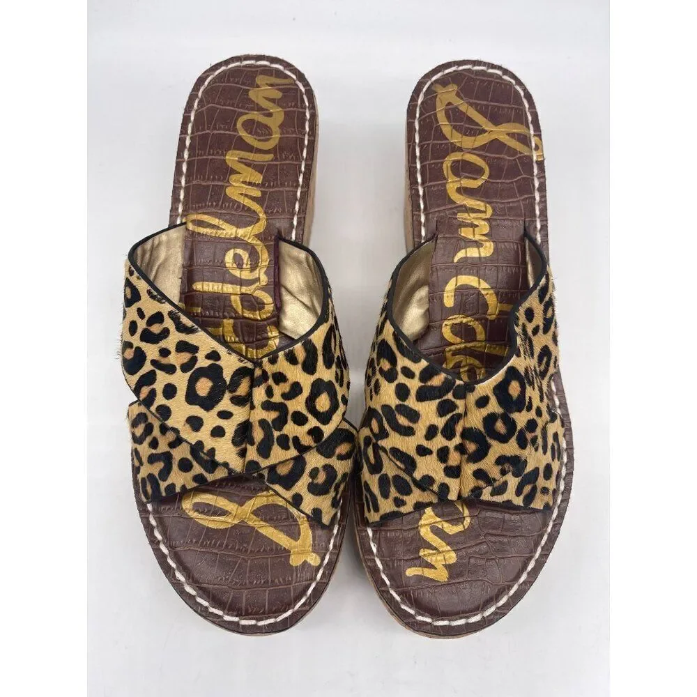 Sam Edelman Remini Women Animal Print Leather Wedge Sandal Size 8.5M